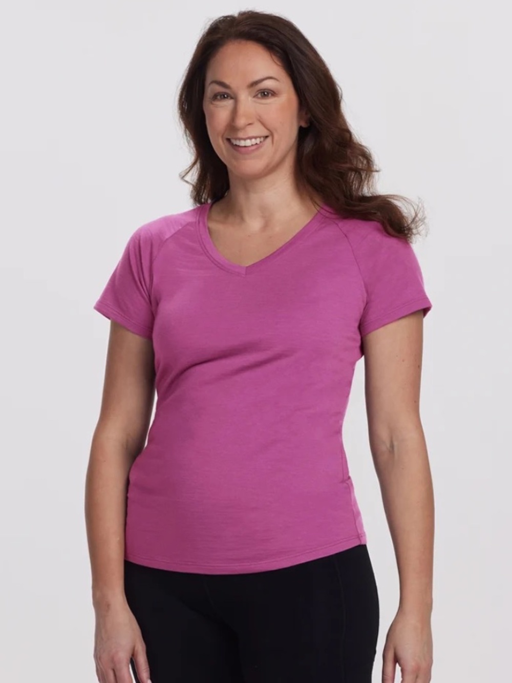 Woolx Merino Wool Mia V Neck Tee Short Sleeve Top Purple Small Baselayer